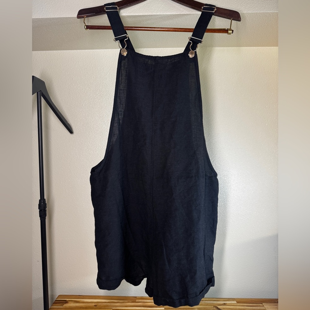 ROXY‎ Black Linen Blend Short Overalls Romper Jumpsuit Playsuit | Beach Festival